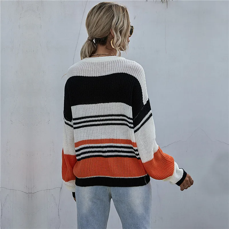 

Fashion Jumper Striped Sweater Women Autumn Winter Casual Full Sleeve Loose Knitted Pullovers Sweater Tops For Women 2021 New