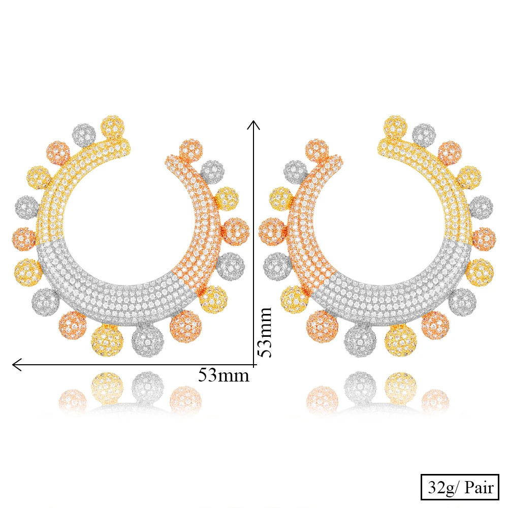 

GODKI Jimbora Luxury Big Round Pendant Beads Earrings for Bridal Wedding Party Show Earring for Fashion Womon Girl Daily Jewelry