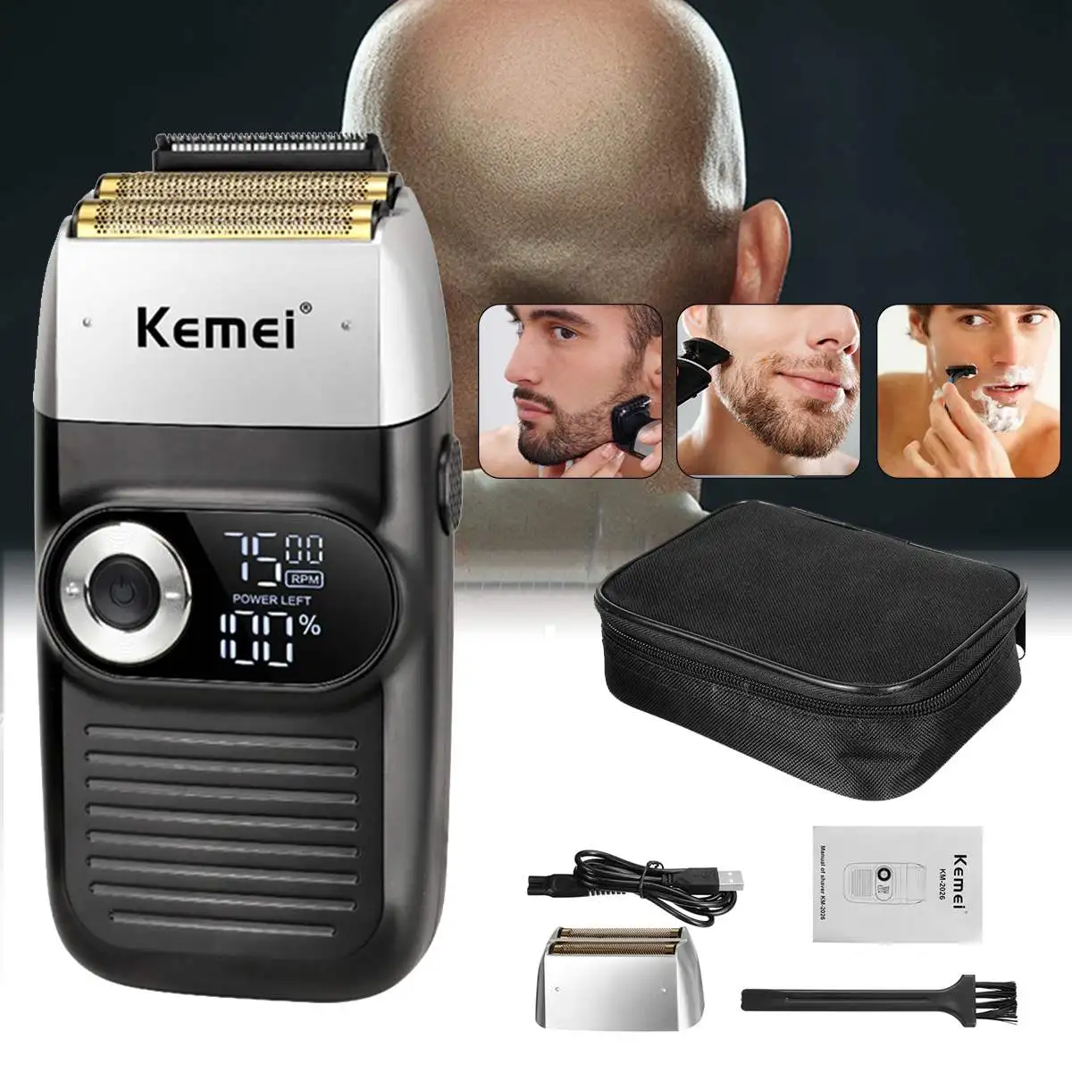 

Powerful Barber Pro Electric Shaver for Men Hair Beard Electric Razor Hair Shaver for Bald Head Reciprocating Shaving Machine