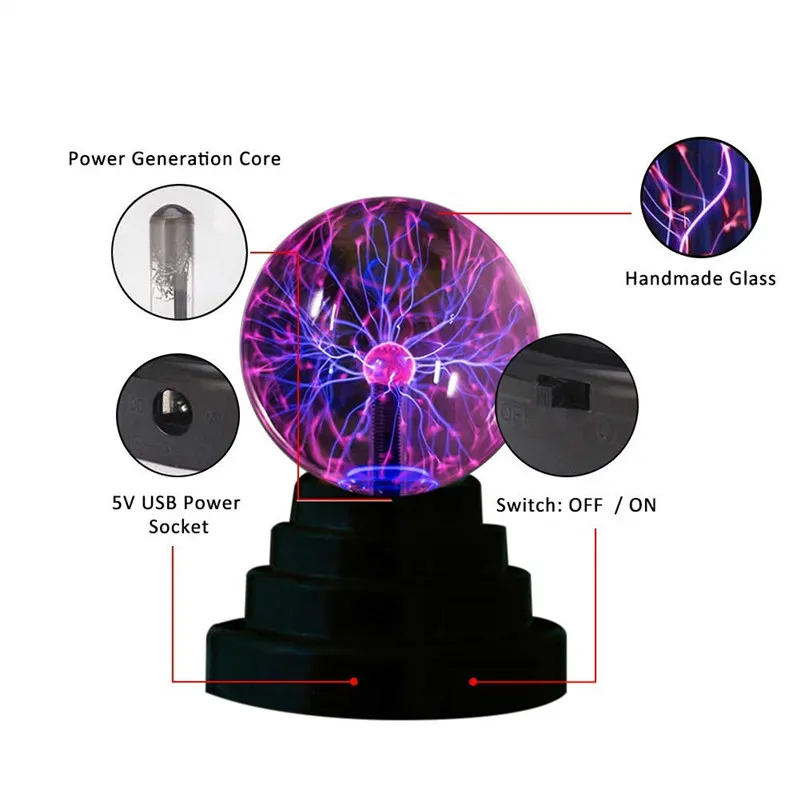 3/4/5/6/8 inch Night Light Glass Plasma Ball Sphere Magic Moon Touch Bulb Table Lamp New Year Xmas Kid Gift Home Decor Lighting | Лампы и