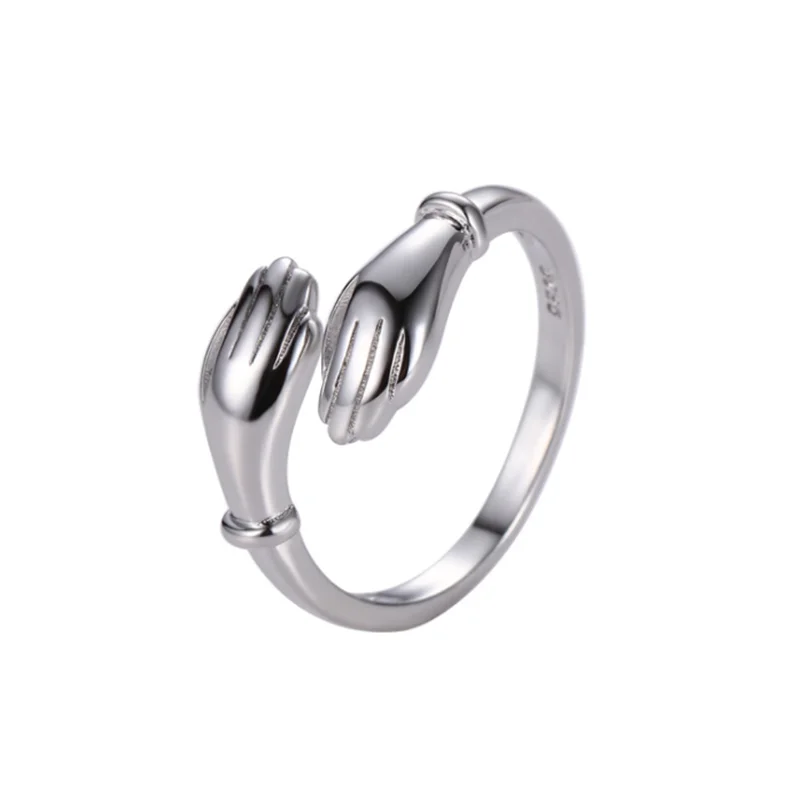 

Silver hands hug Geometric Rings Exaggerated Silver Color Hand Hug Rings For Women Engagement Jewelry Girls Open Finger Rings