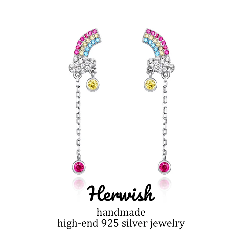 

Herwish Rainbow In The Cloud Tassel Drop Earrings 925 Sterling Silver Women Earrings Romantic Luxury Jewelry Perfect Gift