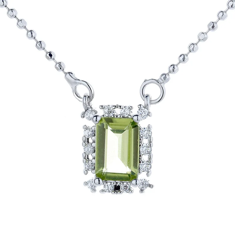 

Trustdavis Real 925 Sterling Silver Square Olive Green Gem CZ Beads Chain Necklace for Women Wedding Party Fine Jewelry DA2192