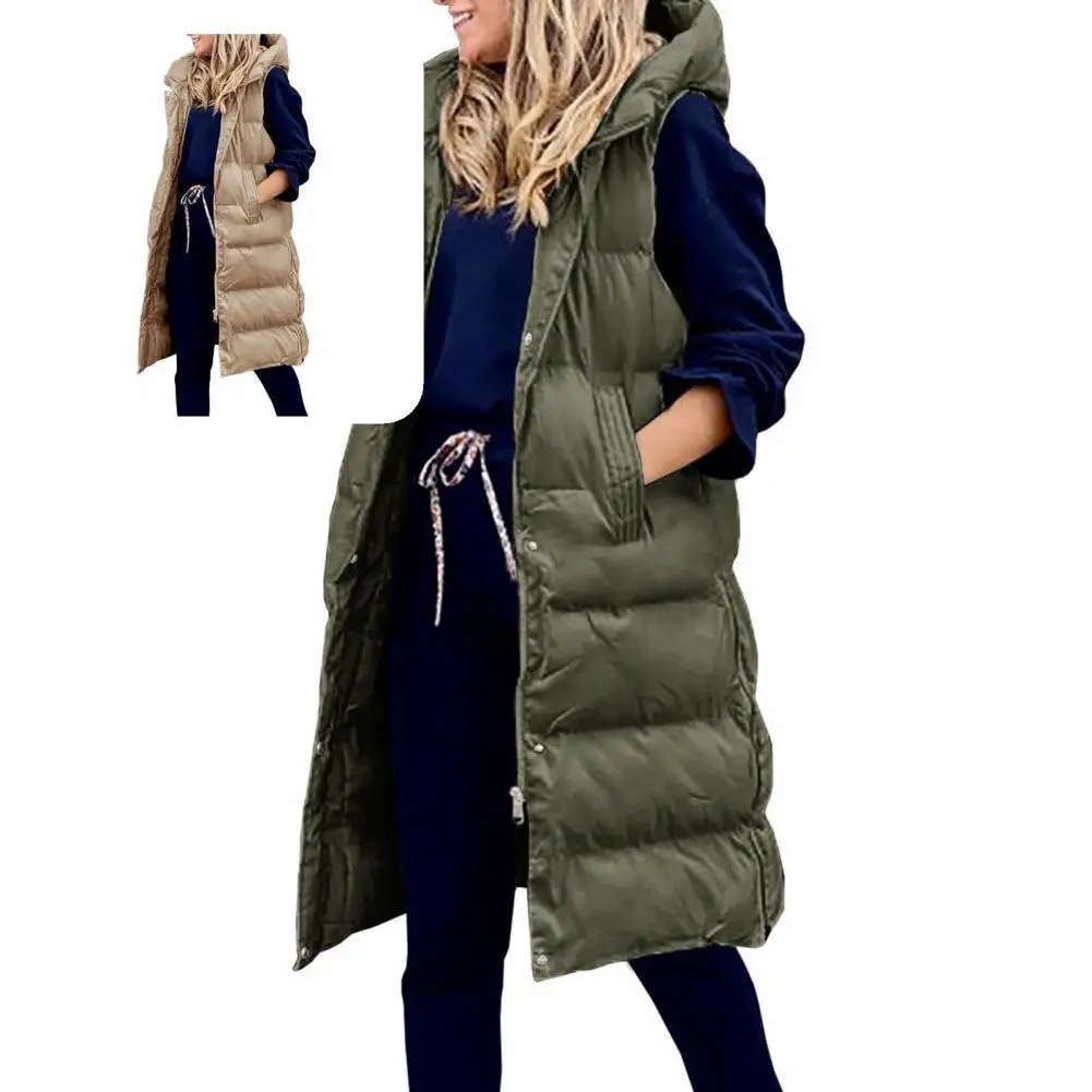 

Winter Jacket Sleeveless Fabulous Hooded Padded Solid Color Women Jacket