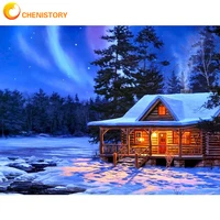chenistory diy full square round drill 5d diamond painting cross stitch diamond embroidery house winter snow scenery home decor