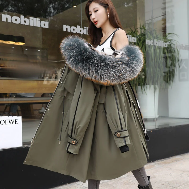 2021 New School Overcomes Raccoon Dog Large Ladies Jackets Collar Mink Inner Liner High-end Fur Coat Thickened Leisure Warmth