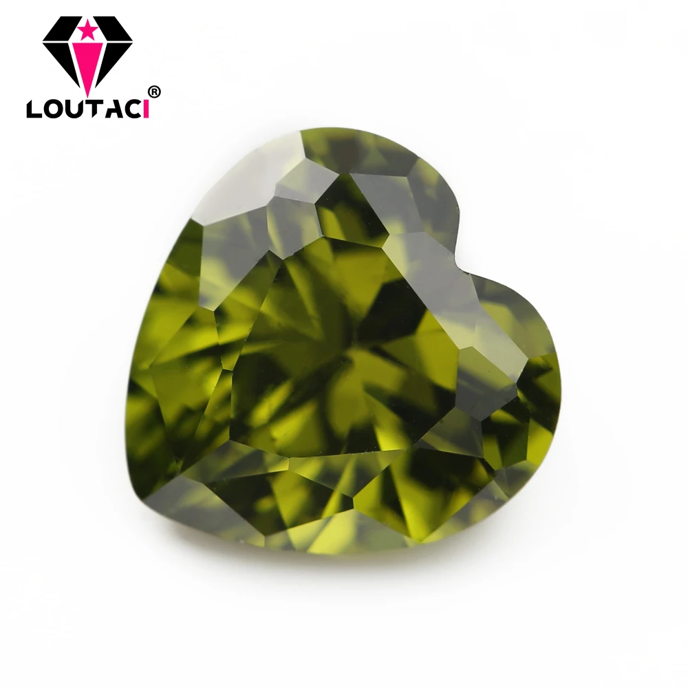 

LOUTACI Colored Cubic Zirconia Heart Shape Olive Green Color High Quality Women Jewelry Big size 11x11-15x15mm