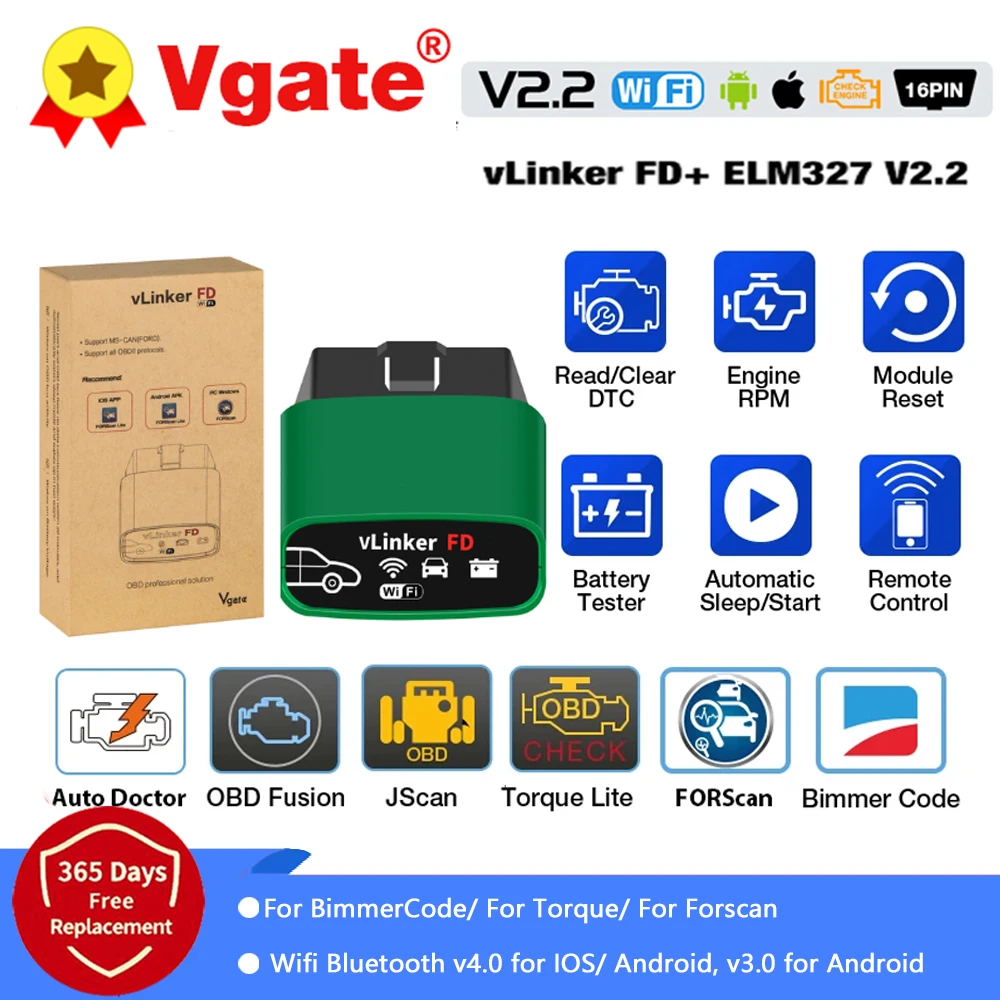 

Оригинальный Vgate vLinker FD + ELM327 BT 4,0 FORScan для Ford wifi OBD2 автомобильный диагностический OBD 2 сканер J2534 ELM 327 MS CAN автомобильные инструменты