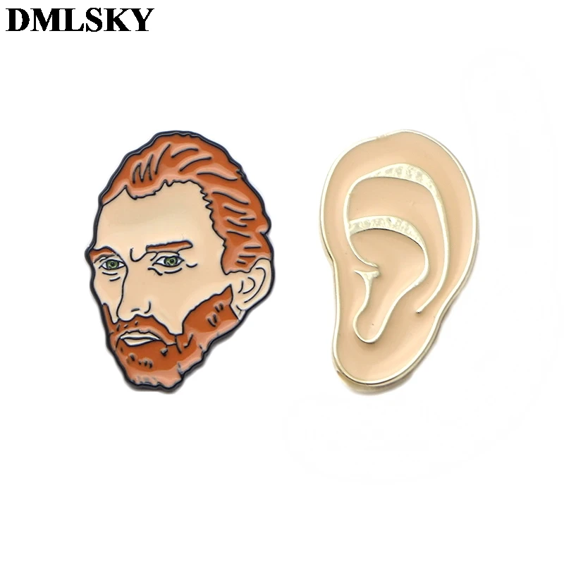 DMLSKY Ван Гог искусство Подсолнух мультфильм Металлические Булавки эмалированные Броши для женщин мужчин Нагрудный значок для рюкзака джинсовая булавка M2935
