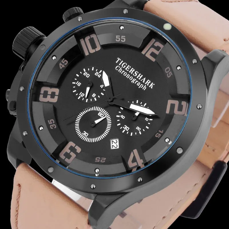 

BOAMIGO Man Sport Watches Top Brand Chronograph Quartz Watch Leather Strap Waterproof Wristwatches With Box Relogio Masculino
