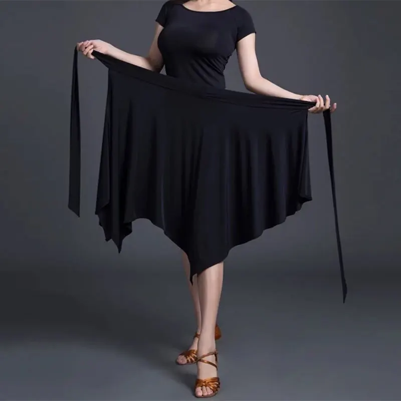 Юбка для латинских танцев красная/черная Асимметричная юбка ча/Румба/Самба/Танго