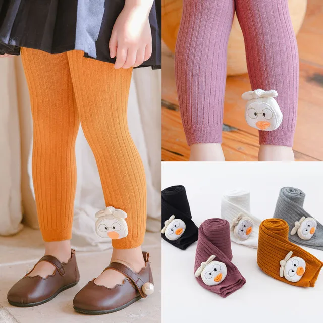 

Toddler kids baby girl leggings spring children pants cute cartoon duck vertical knit boys girls trousers