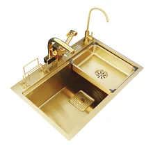 304 gold single basin sink single basin kitchen sink sink multifunctional embedded box with knife holder 78*46cm