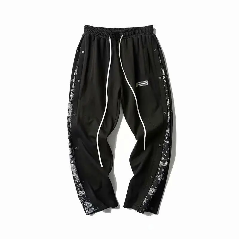 

Casual and loose fashion cashew flower Harem Pants men's sports straight pants with drawstring and breasted hip hop stitching