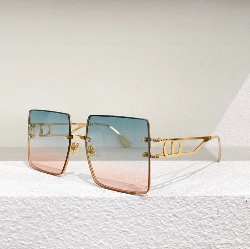 

Photochromic Pink Lenses Square Gold Black Metal Frame Women's Sunglasses 30Montaigne Simple Fashion Men's Glasses Anti-UV400