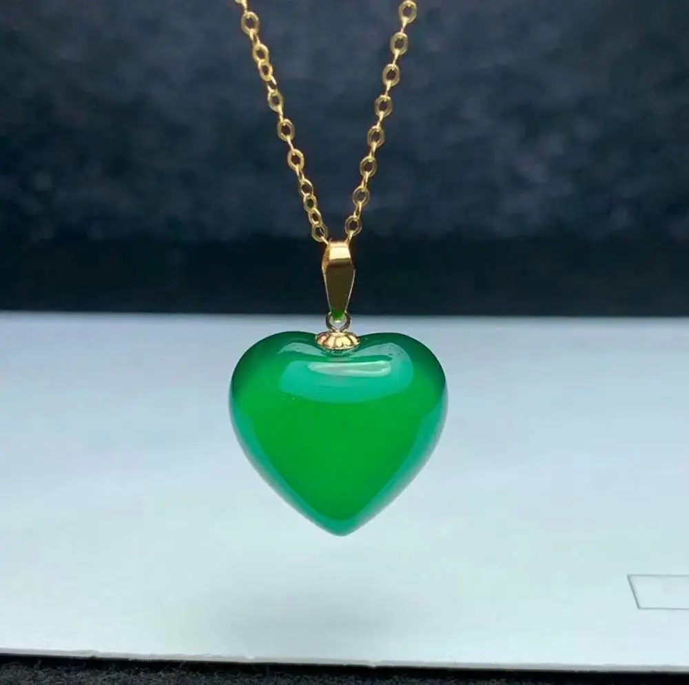 SHILOVEM 18k yellow gold natural green chalcedony pendants  none necklace new wholesale Fine women gift 16*16mm  mymz1616883ys