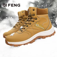 men outdoor warm fur hiking boots wear resisting trekking shoeswaterproof mountain climbing sneaker plush footwear winter spring