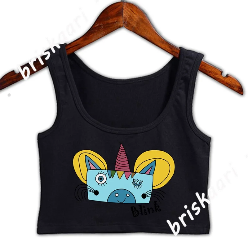 

Кроп-Топ женский однотонный в европейском стиле с единорогом