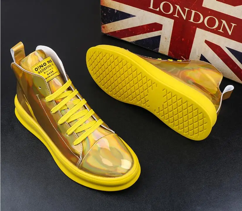 High quality Men's platform loafers gold Casual Flats Shoes designer brand Male Prom students board white shoes