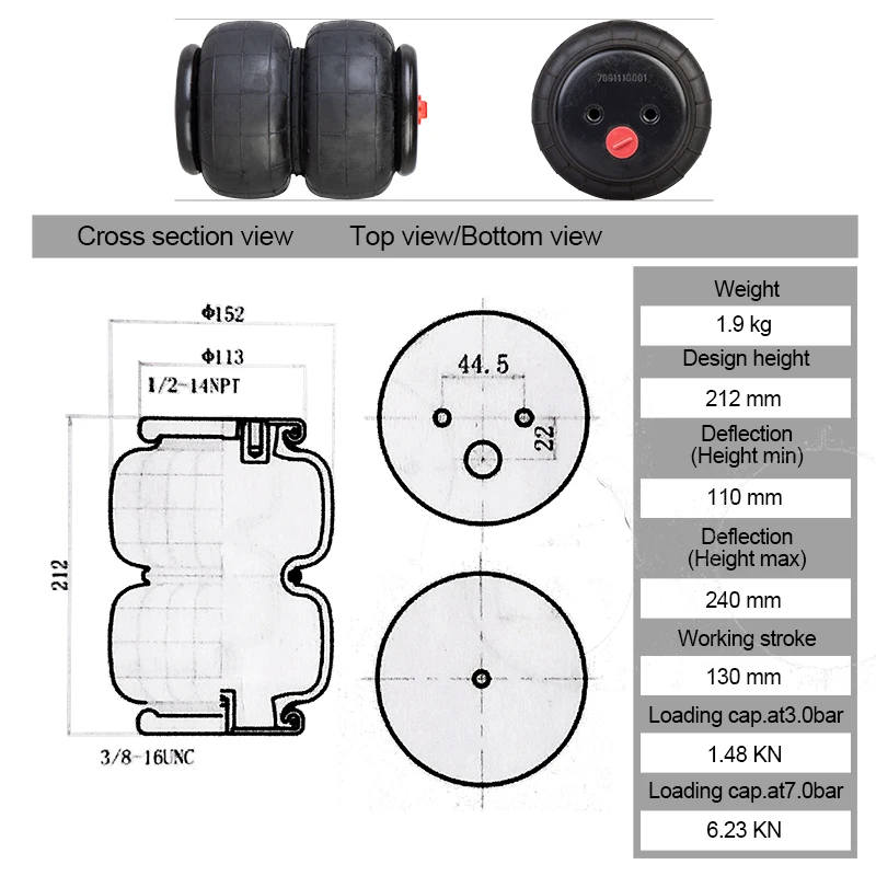 2500 фунтов пневматическая подвеска сумки сверхмощный стандарт 2500LB 1/2 &quotNPT Double Bellow