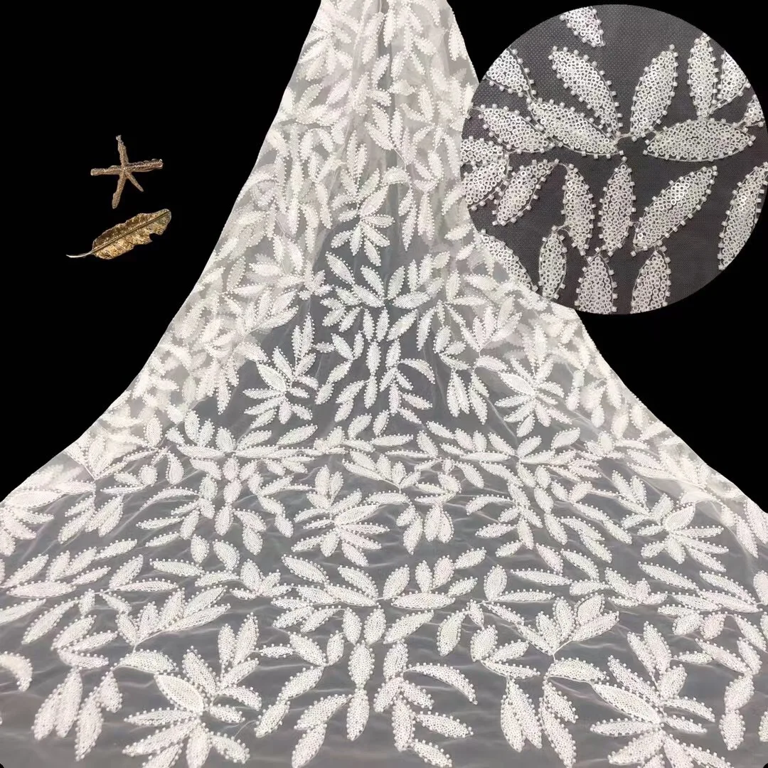

1 Yard Bridal Wedding Dress Lace Fabric Luxury Sequin Evening Dress Ivory With Beads Bridal Dress DIY Fabric
