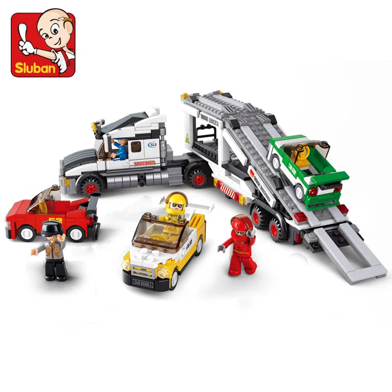 

Спортивный автомобиль-транспортер SLUBAN City Track, модель грузовика, фигурки MOC, строительные блоки, Классические кирпичи, игрушки для детей, пода...
