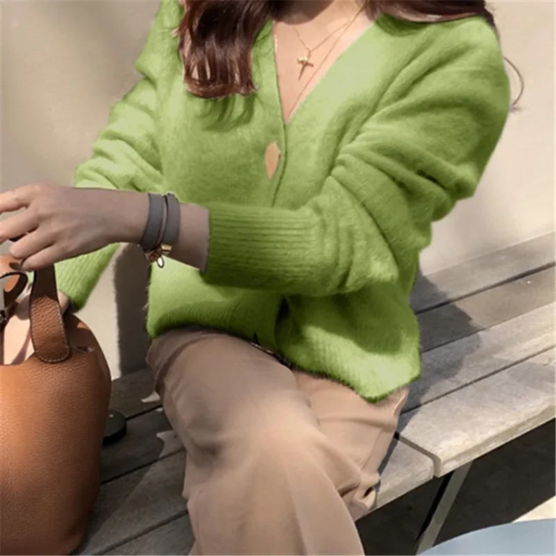 Золотой блестящий однобортный шерстяной женский кардиган с пуговицами