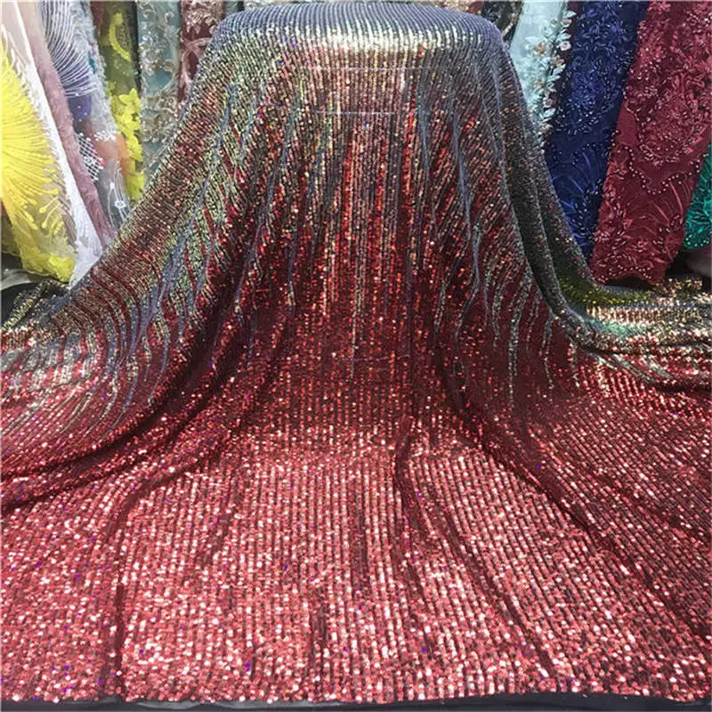 

Latest French tulle lace fabric for Wedding Party 2019 High Quality African Lace Fabric With Sequins For Nigerian Net tulle Lace