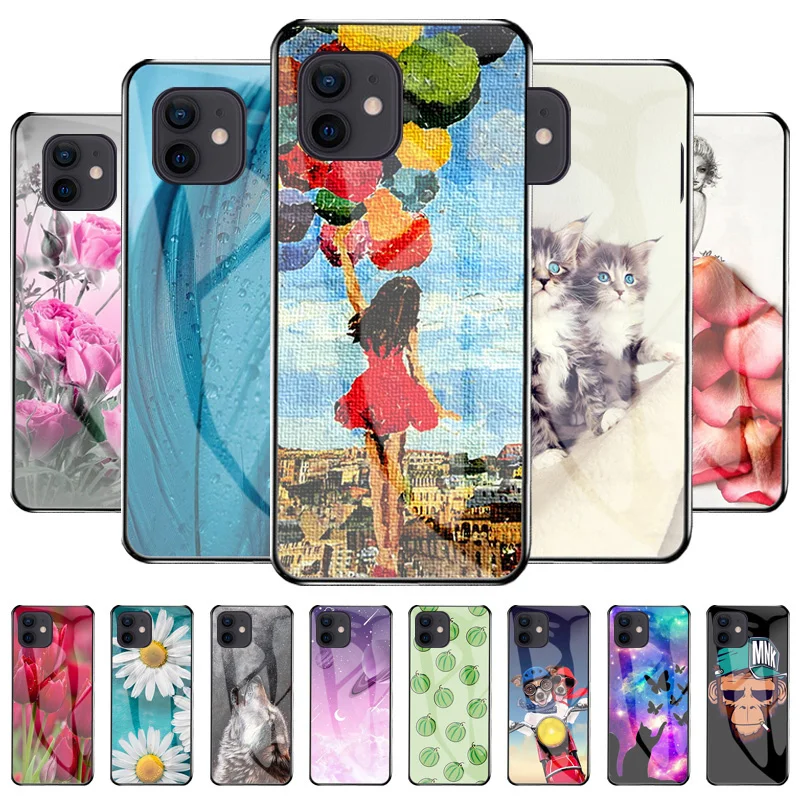 

Painted Case For iPhone 12 Case Tempered Glass Cover For iPhone 11 12 Pro Max Mini XS Max Case For iPhone X XR XS 7 8 6s Plus