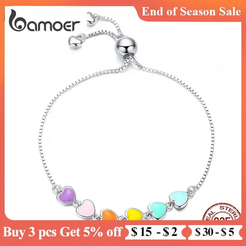 Женский браслет в форме сердца bamoer Радужный Браслет из стерлингового серебра 925