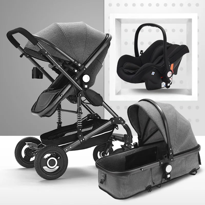 Baby Stroller Multifunctional 3 in 1 High Landscape Folding Carriage Gold Newborn | Мать и ребенок