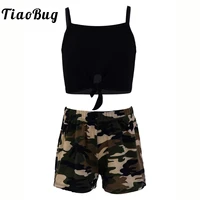 2pcs kids girls clothes summer fashion camouflage sleeveless tanks top ballet dance gym workout vest with bottoms shorts