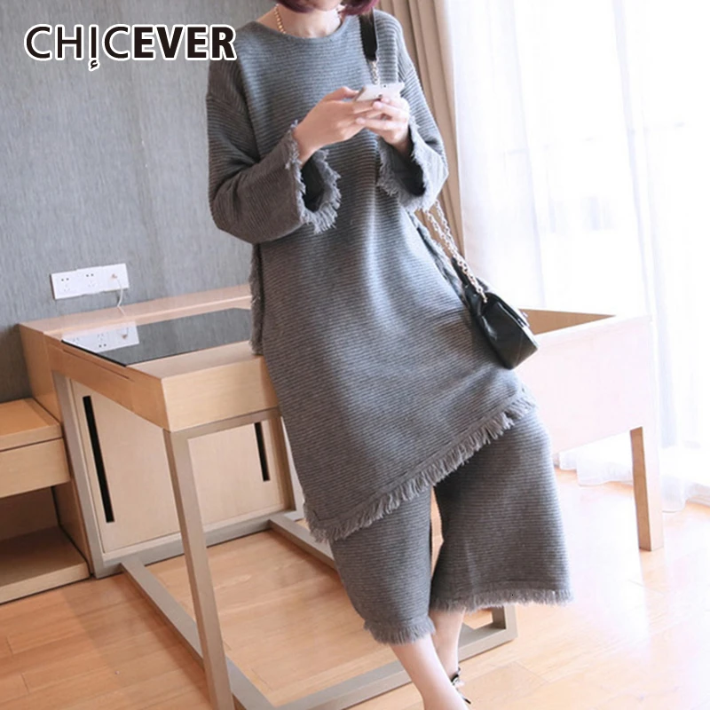 CHICEVER корейский вязаный комплект из двух предметов женский свитер с круглым