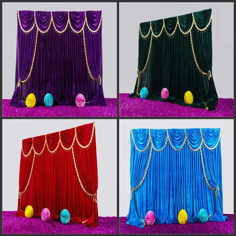 

High Quality Velvet Wedding Backdrop Curtains with Tassel Swags Stage Performance Background Curtain 3X3M Wedding Deaoration