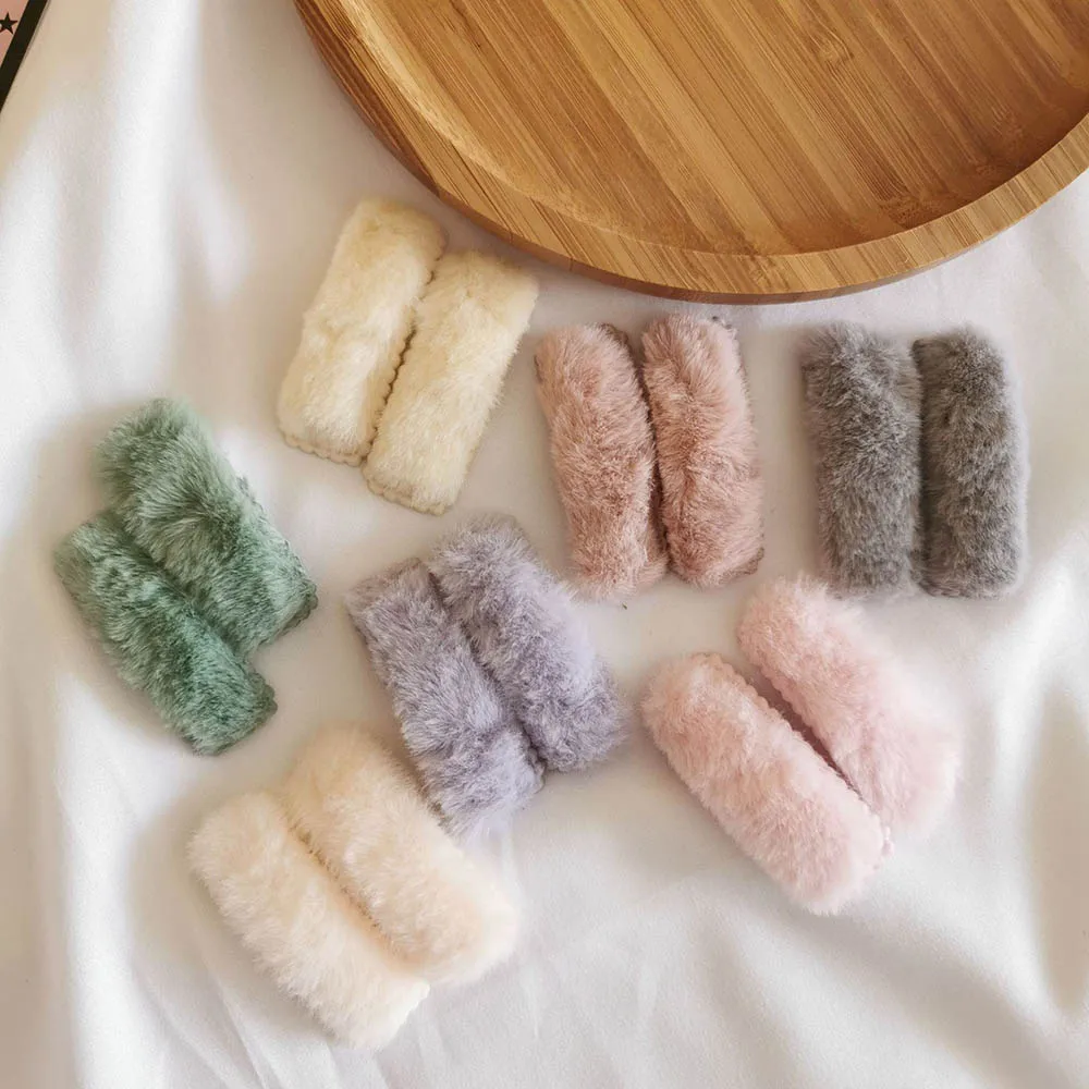 

2Pcs Candy Color Hairy BB Clip Korean Style Autumn And Winter Small Sweet Girl Geometric Bangs Hairpin spinki do wlosow