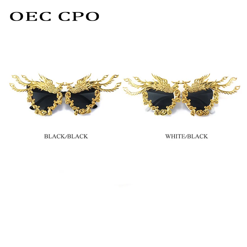 OEC CPO Fashion Party Dragon And Phoenix Sunglasses Women New Unique Colorful Gold Punk Sun Glasses Female Eyeglasses O992 images - 6