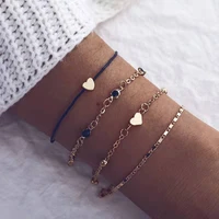 geometric heart bracele string metal chain for women fashion black adjustable party accessories love wedding gift jewelry sets