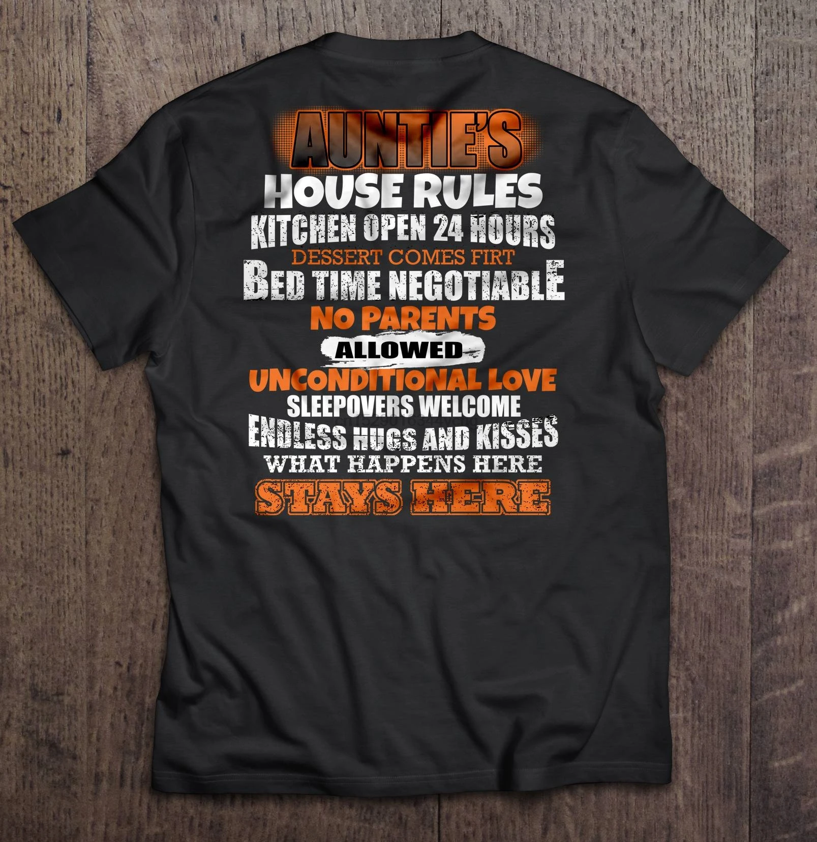 Мужская футболка Aunties House Rules кухонный Открытый 24 часа что происходит здесь