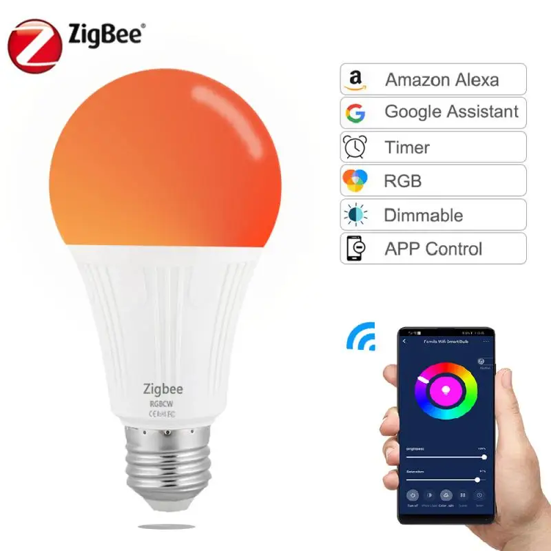 

Умный светодиодный ночник Zigbee, 7 Вт, E27, RGBCW, Tuya, умные вещи, работает с Alexa, Google Home