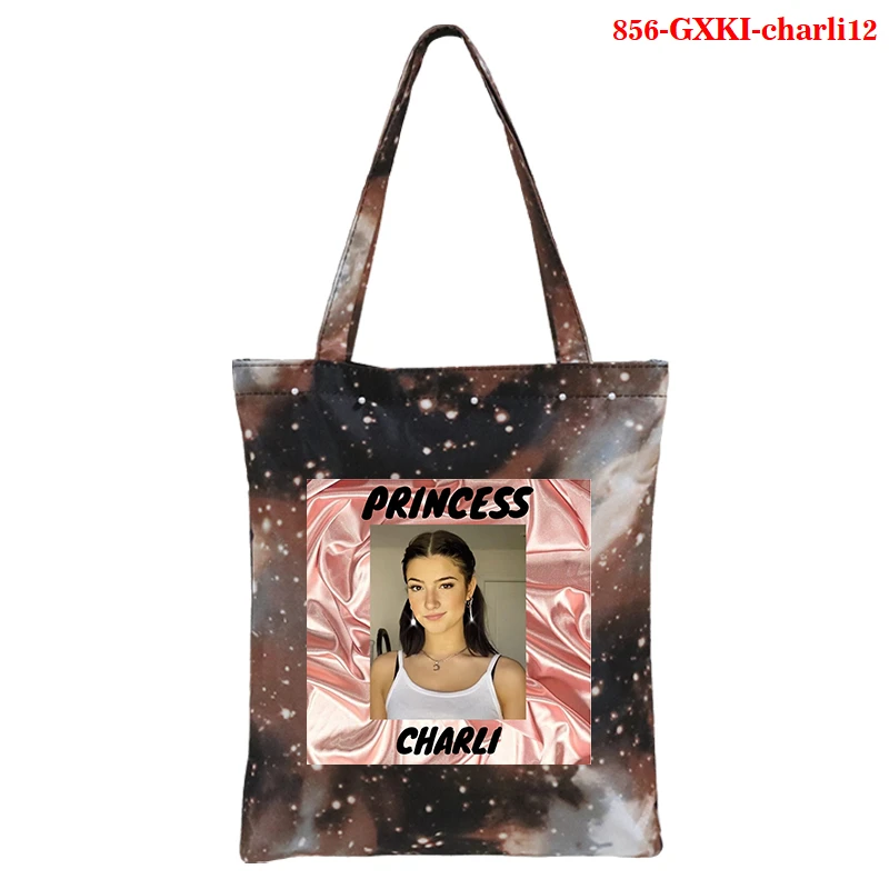 

Harajuku Women Canvas Shopping Bag Girls Charli Damelio Cloth Totes Handbags Single-Shoulder Bags Female Casual Shopper Bags