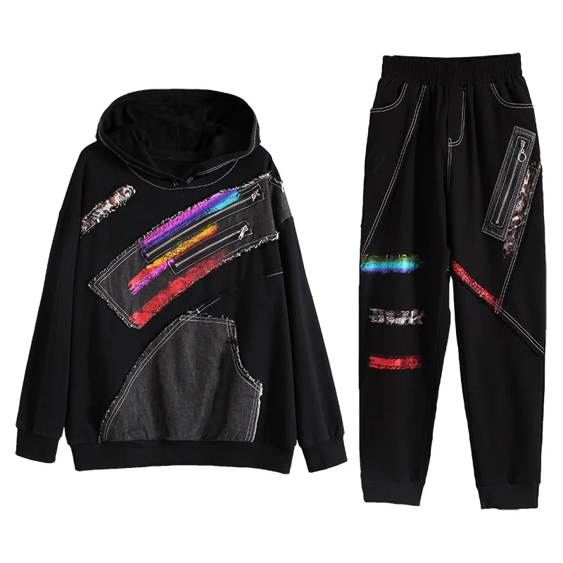 구매 후드 두 조각 세트 조깅하는 사람 Tracksuit 여성 운동복 한국어 트랙 정장 2 조각 가을 겨울 라운지 착용 Sweatsuits 여성 PC