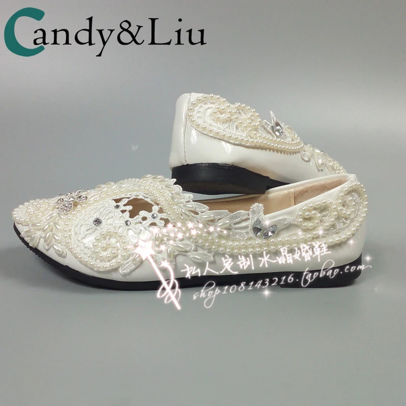

woman flat princess pearl lace wedding shoes water diamond bride's bridesmaid crystal wedding dress photo flat bottom