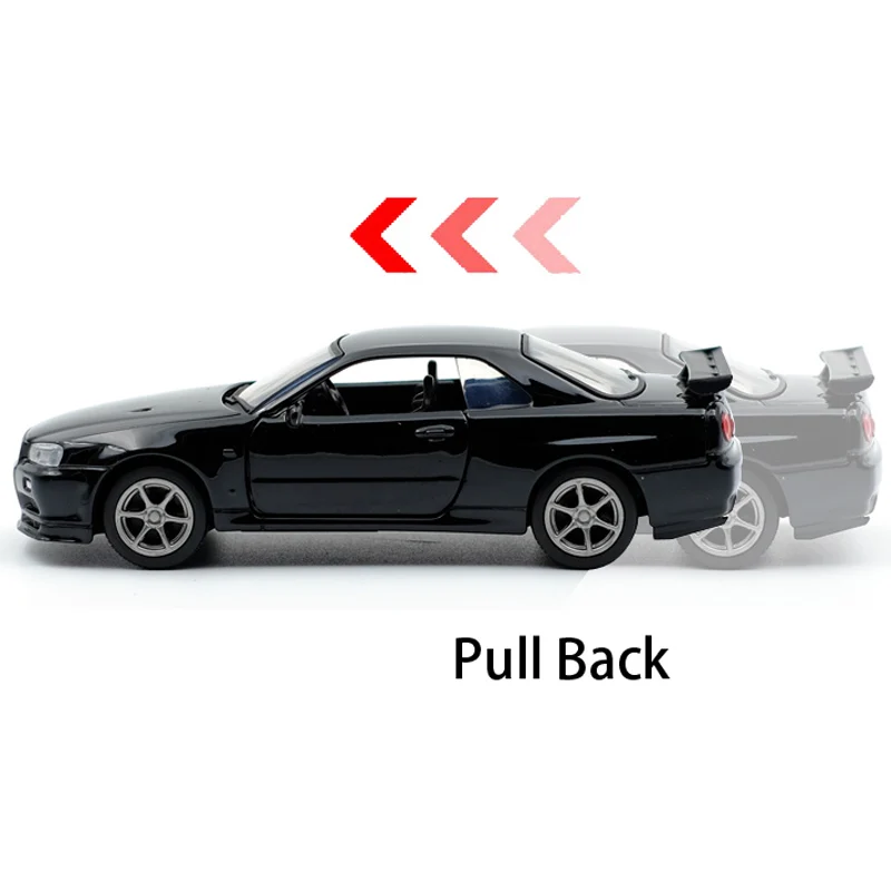 Модель спортивного автомобиля JK 1:36 Skyline GTR R34 литая модель из сплава с откидной
