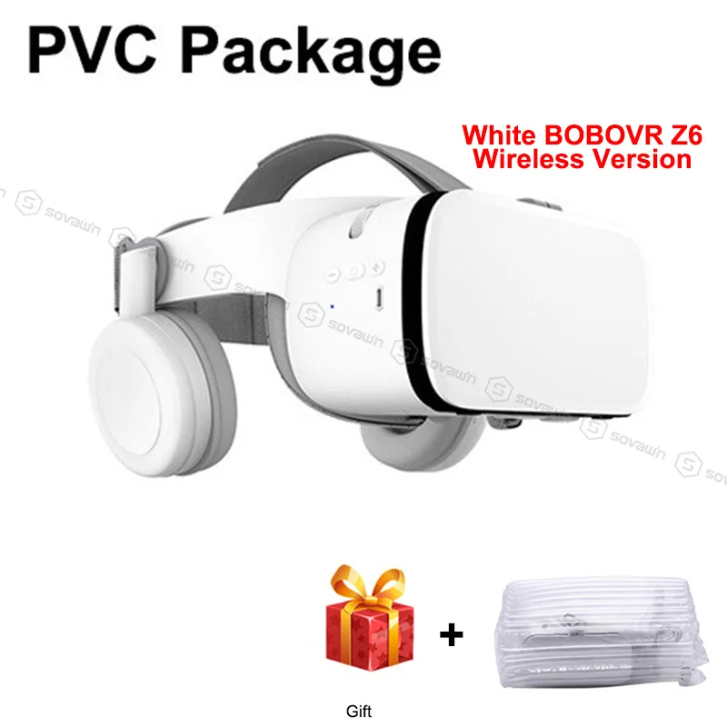 White PCV BOBO VR Z6 3D Glasses Upgrade Bluetooth Virtual Reality Glasses Box Google Cardboard Wireless VR Headset Helmet for 4.7-6.5 inch - Цвет: White PCV