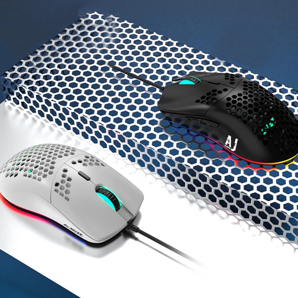 

Ajazz AJ390 Wired Gaming Mouse Hollow Design Ergonomic 7 Buttons Driver Free Optical Mice Computer Accessories Black