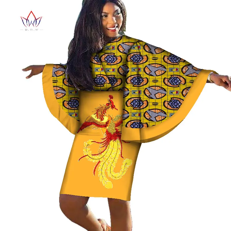 Летние африканские платья для женщин модный халат Платье До Колена с цветочным