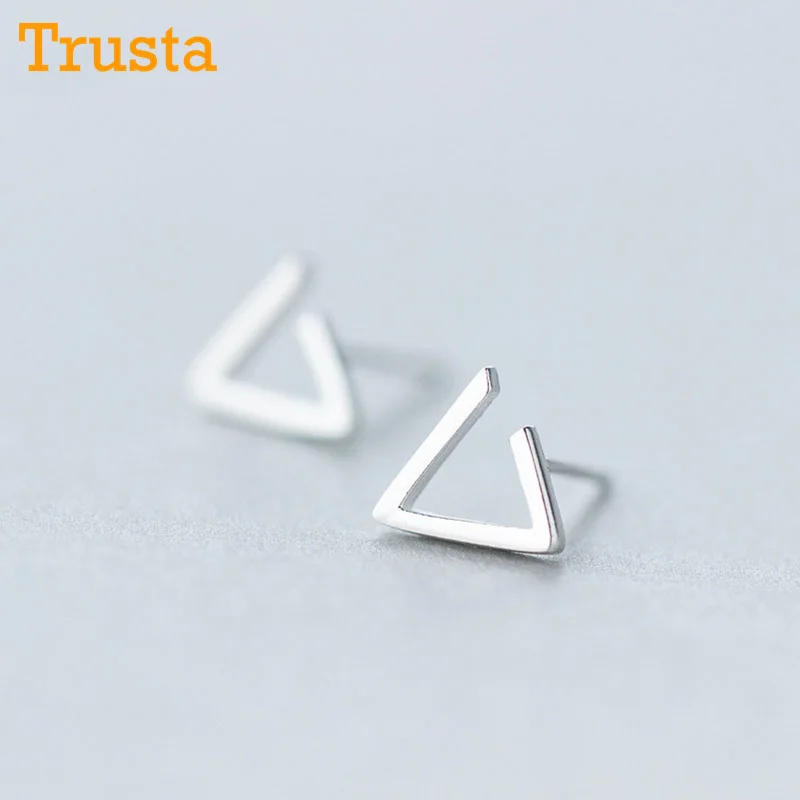 Trusta 925 пробы серебряные женские ювелирные изделия Модные милые миниатюрные 9 мм X 8 мм треугольные серьги-гвоздики для дочерей девочек DS65