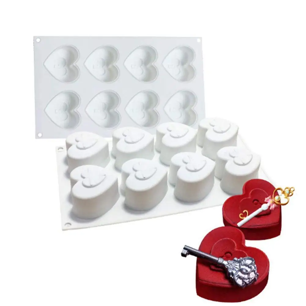 

Силиконовая форма для торта с 8 ячейками в форме сердца, 3D любовная форма, форма для помадки, мусса, шоколада, печенья, кухонная форма для выпе...