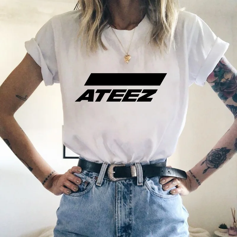 Новая женская Футболка Kpop группа ATEEZ Топ женский футболки Harajuku 90s одежда в уличном