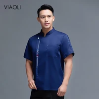 short sleeve men chef jacket 2022 embroidery wholesale shirt restaurant canteen kitchen cooking top chefs cook female workwear